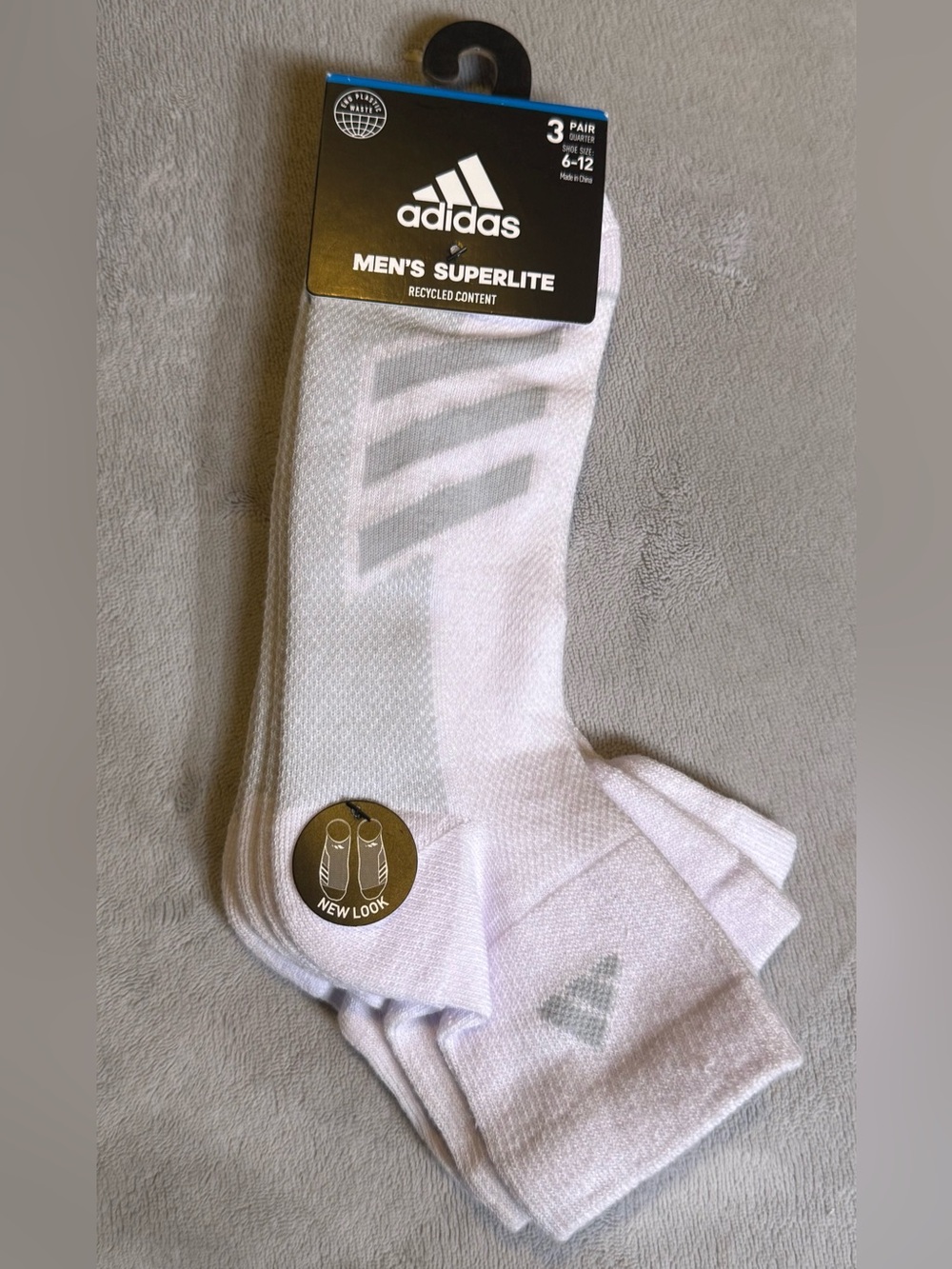 adidas White Men's Superlite Athletic Crew Socks - 3 Pair